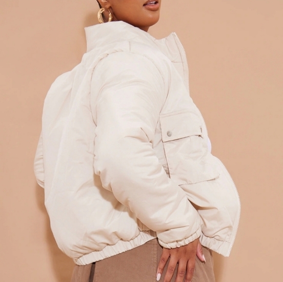 Prettylittlething Stone Utility Pocket Puffer Jacket - Picture 3 of 12